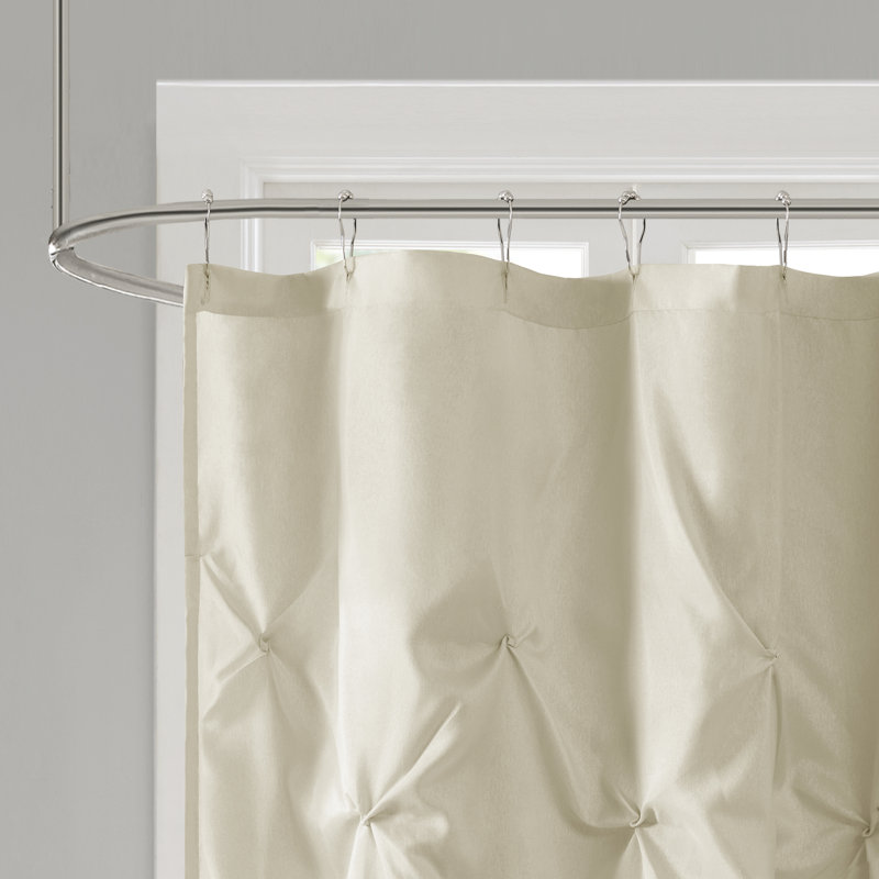 Ivory Tufted Faux Silk Shower Curtain, 72 x 72 Inches