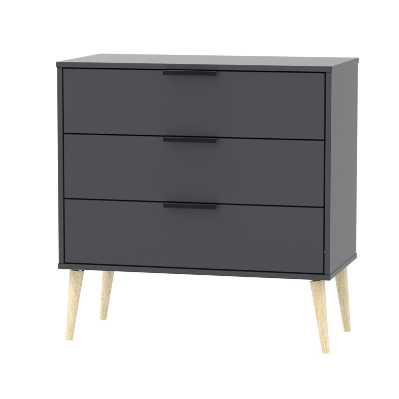 Fully Assembled Euart 3 Drawer Chest, Graphite/Oak