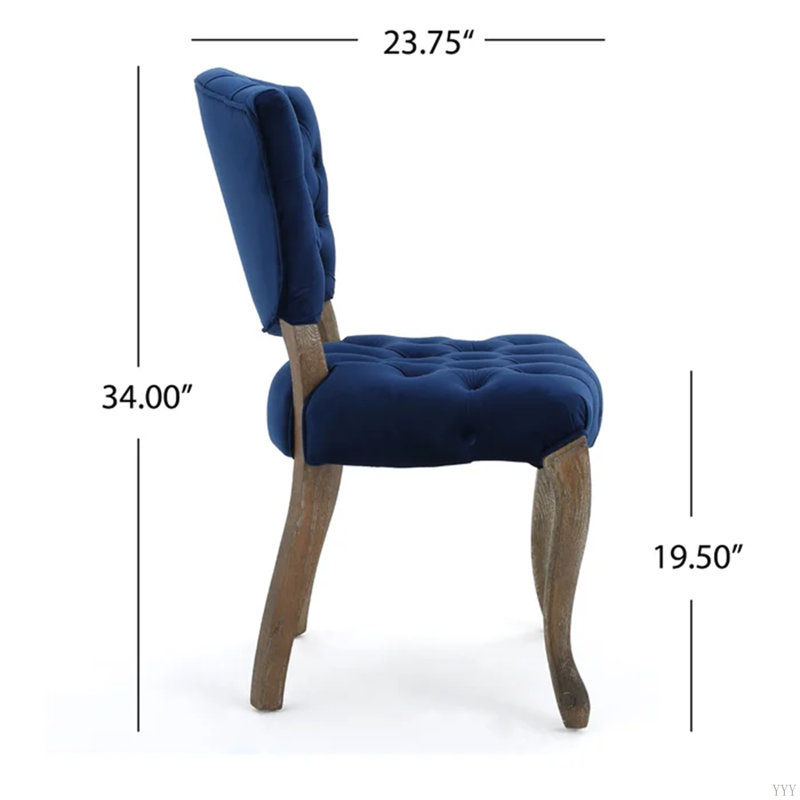 Chaise capitonnée KD (WTHR), Velours bleu