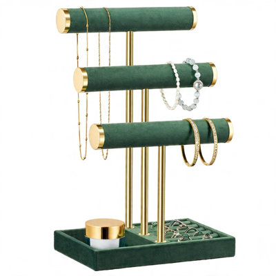 3-Tier Detachable T-Bar Jewelry Holder, Dark Green