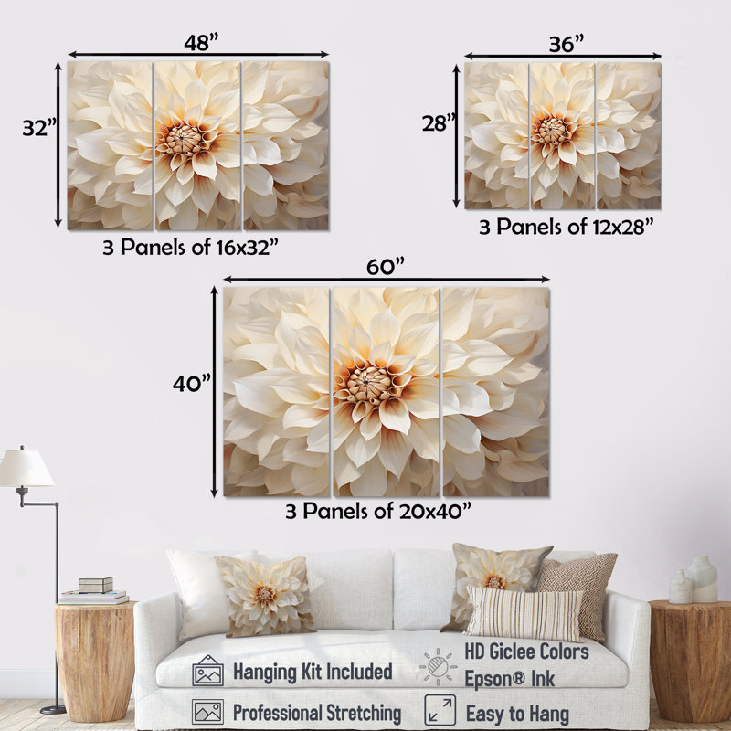 Minimalisme Dahlia I - ensemble de décoration murale Dahlia, H 28 po x l 36 po x P 1 po, Toile tendue