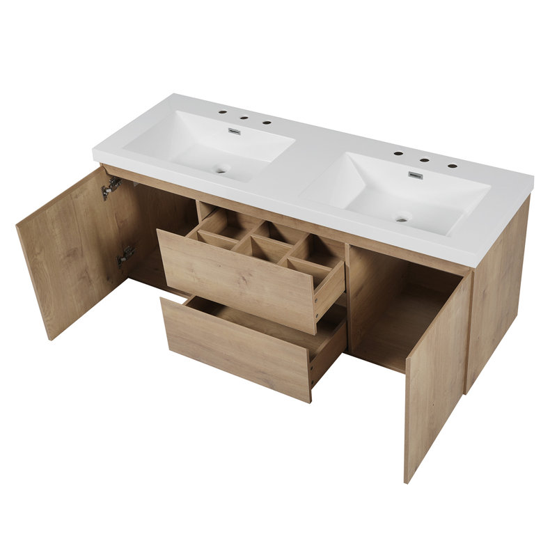 Ensemble de meuble-lavabo mural moderne 59,3 po avec lavabos et rangement intégrés 59,3 po