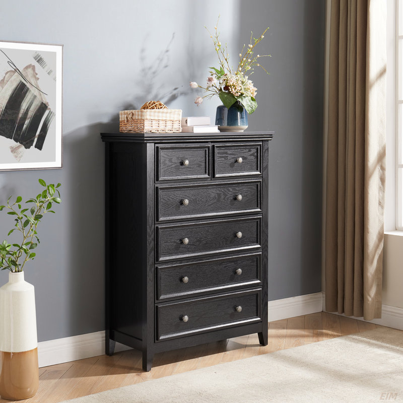 Rajene Faux Wood 6-Drawer Dresser, Black Duplicate