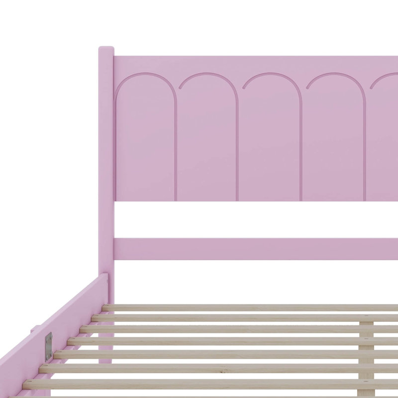 Retro Style Bed with Rectangular Headboard, Pink, Queen