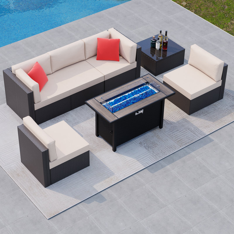 7 Piece Sectional Seating Group With Cushions, Beige