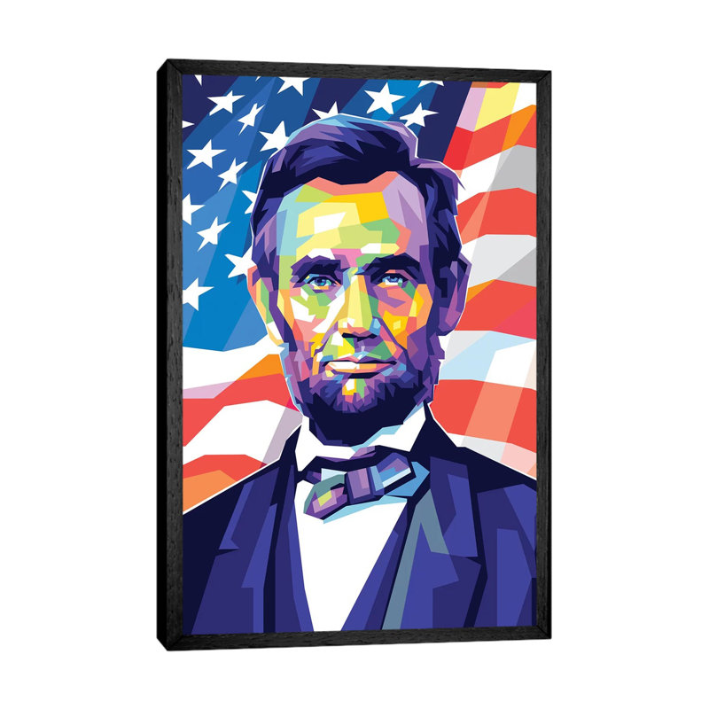 Abraham Lincoln 1 Piece Painting on Canvas, 101.6 cm H x 66.04 cm W, Black Framed