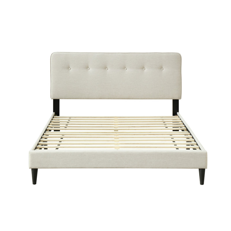 Grand lit tapissier dans une boîte avec chargement, tête de lit en tissu, 84,28 po Profondeur, largeur de 65,52 po, hauteur de 41,79 po et poids de 72,49 lb