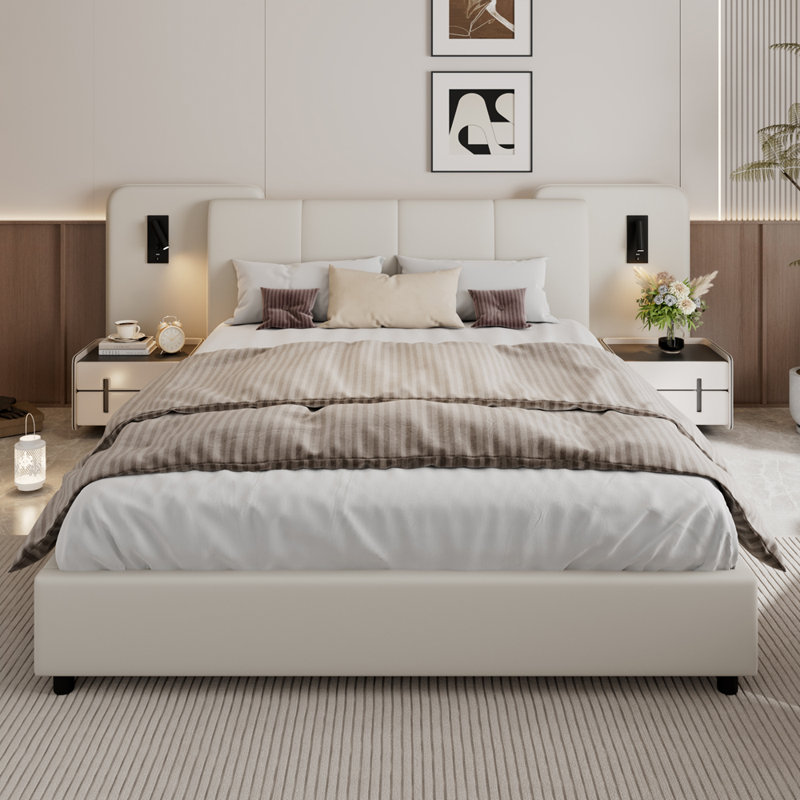 Upholstered Bed, Beige