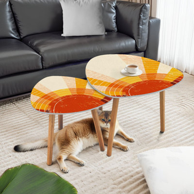 Triangle Nesting Coffee Table Set of 2 Retro starburst abstract vintage music 70s style End Table Modern Minimalist Side Table Set for Living Room Bed by East Urban Home
