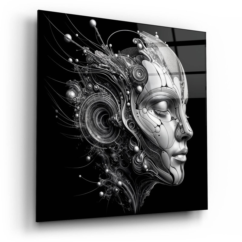 «Techno Face 3» par KIR.DART, art mural en verre acrylique, H 12 po x l 12 po x P 0,13 po