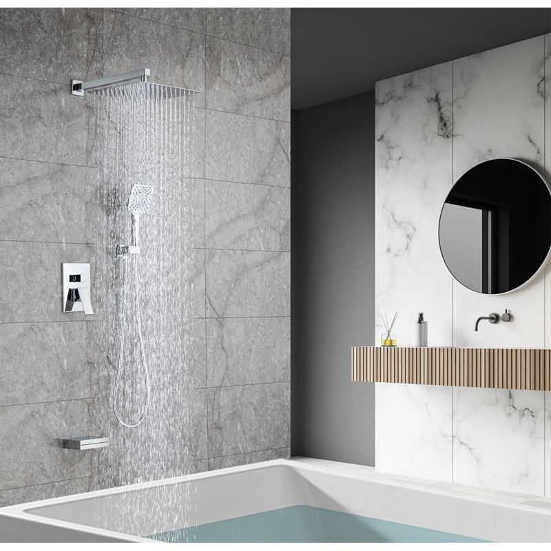 Pomme de douche fixe avec valve brute, Chrome poli
