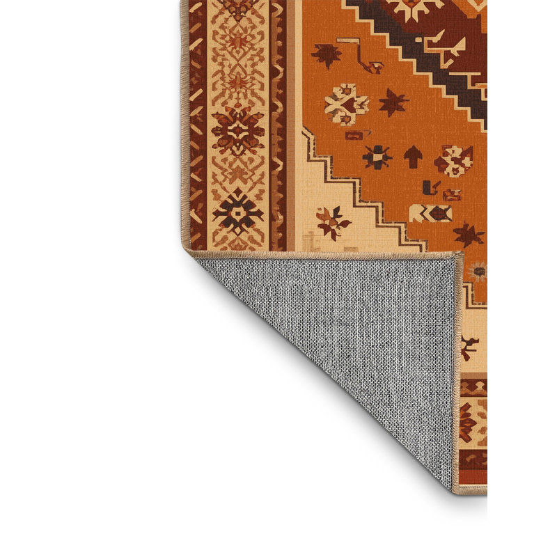 Tapis traditionnel lavable à la machine Pauleth - brun clair - Reliure brun clair, 8 x 10