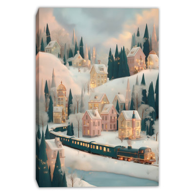 «Snowy Village Train Ride», art mural sur toile