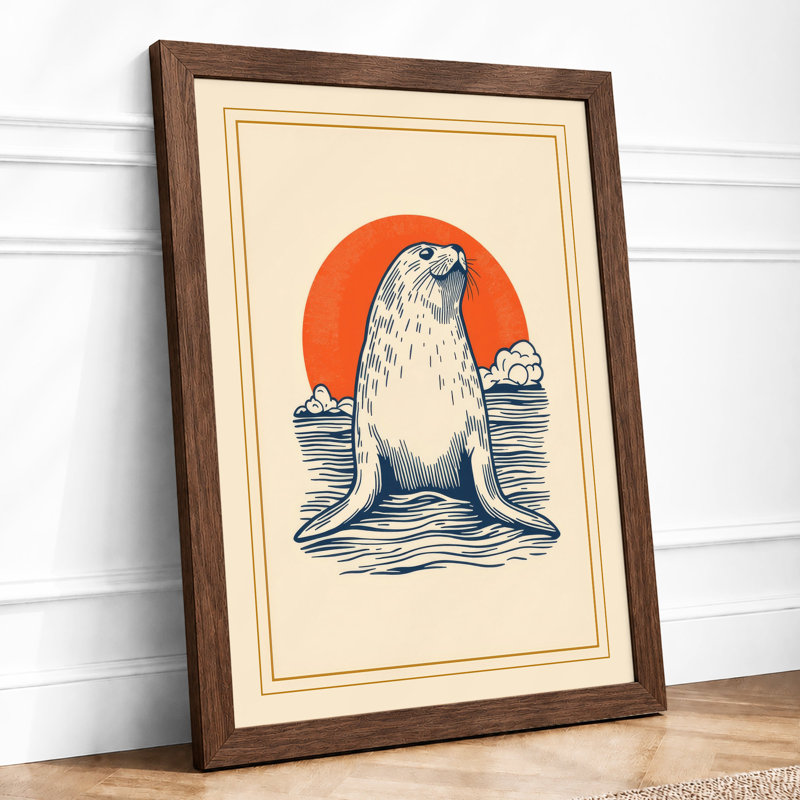 Seal Emerging at Dawn Coastal - Framed Print, Walnut, A1 - 84.1 x 59.4 cm