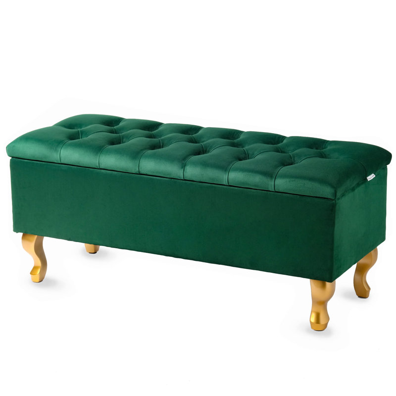 Velvet Upholstered Storage Bench, 42cm H x 120cm W x 40cm D