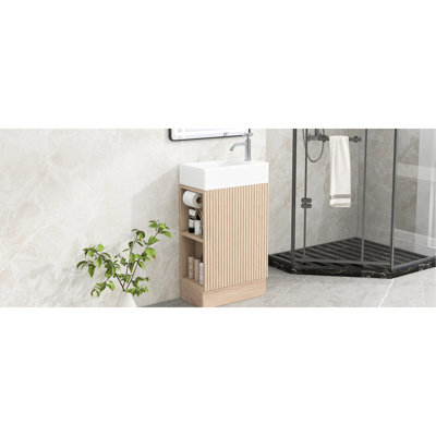 Meuble-lavabo de 18,6 po avec lavabo, robinet à un trou, armoire, porte-papier hygiénique, tablette, position du lavabo à gauche ou à droite, fixation pour robinet de style moderne, emplacement,