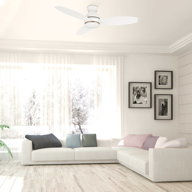 Smart Flush Mount Ceiling Fan with Remote Control and Light Kit Included, 48, White