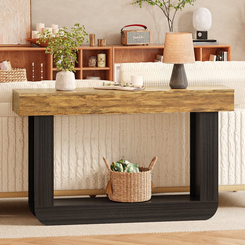 Console 54 po avec piédestal en U, Marron clair, Noir