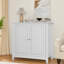 Armoire moderne de style Mid-Century, autoportante, armoire blanche, argent, salle à manger et cuisine à double porte avec rangement pour salle de bain, construction moderne et stable
