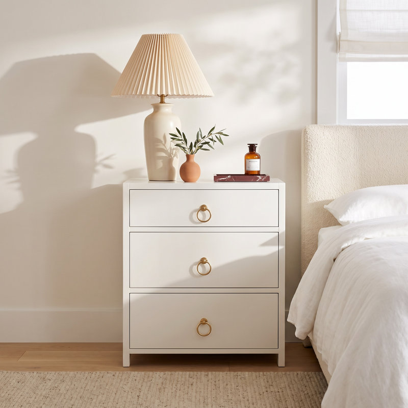 Lark 3 Drawer Nightstand, White