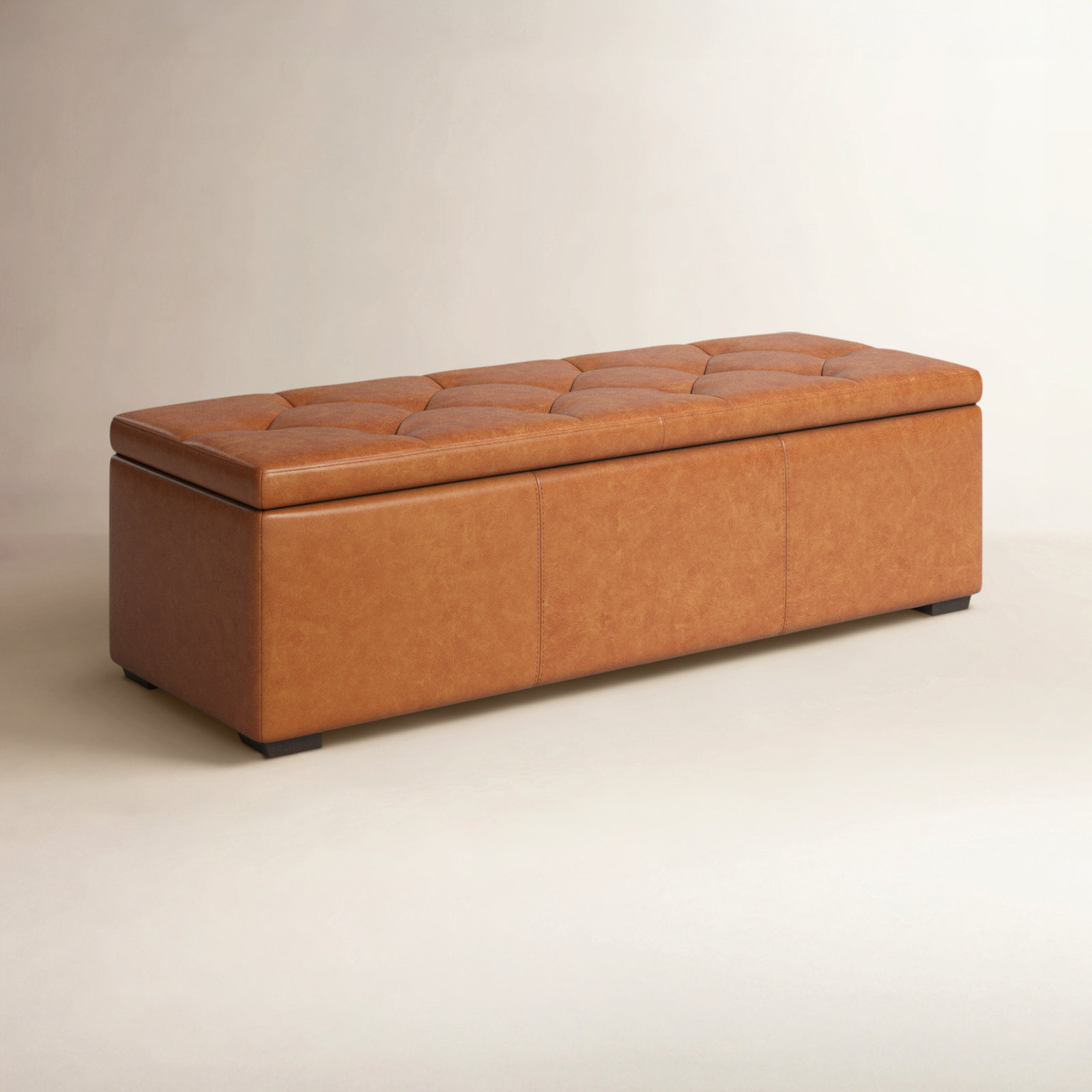 Lakeport Genuine Leather Storage Ottoman, Cognac Tan Genuine Leather