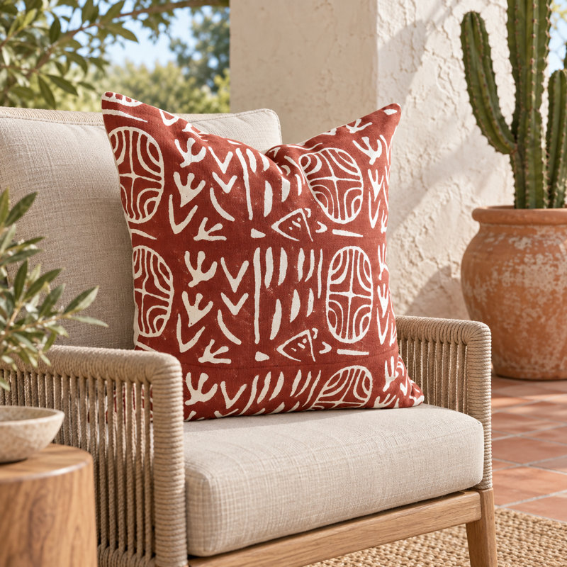 Hand Block Print Cotton Pillow Cover Handwoven Decorative Accent 20x20", 20"H x 20"W, Square