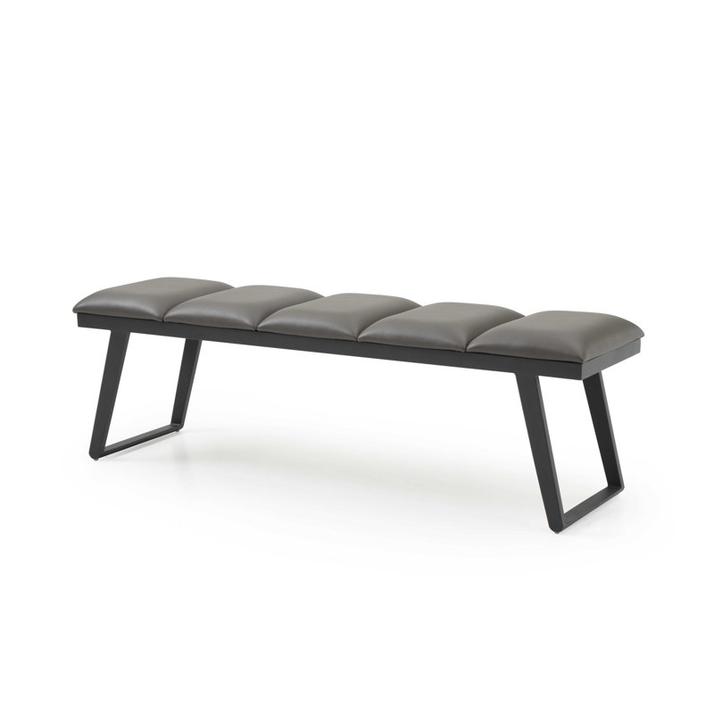 Dumfries 57" Light Upholstered Faux Leather Bench, Dark Gray