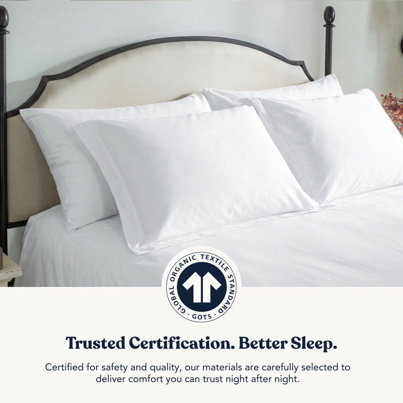 Fitted Sheet Sets 100% Organic Cotton Percale Weave Sheet, 400 Thread Count GOTS Certified, Smooth & Moisture-Wicking, White