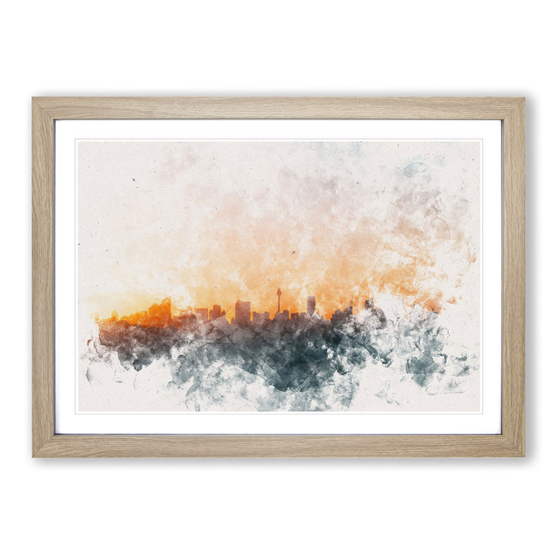 The Sydney Australia Skyline - Picture Frame Painting Print, 33cm H x 45cm W x 2cm D, Oak Framed