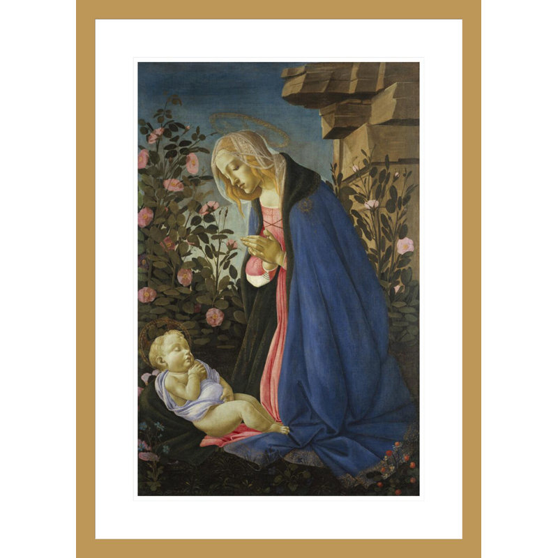 La Vierge adorant le Christ enfant endormi par Sandro Botticelli - Estampe numérique encadrée, H 29,5 po x l 21,44 po