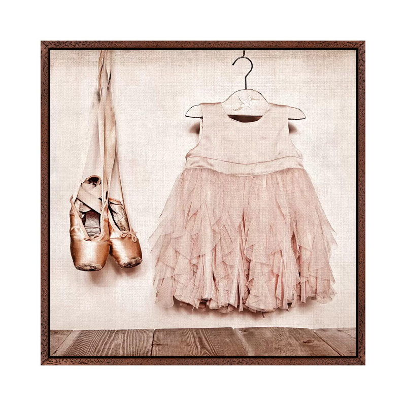 Baby Girl Dress and Ballet Slippers 1 Piece Wall Art on Canvas, 66.04 cm H x 66.04 cm W, Classic Brown Wood Framed