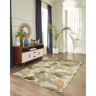 Demirhan Floral Handmade Tufted Tan Indoor / Outdoor Area Rug