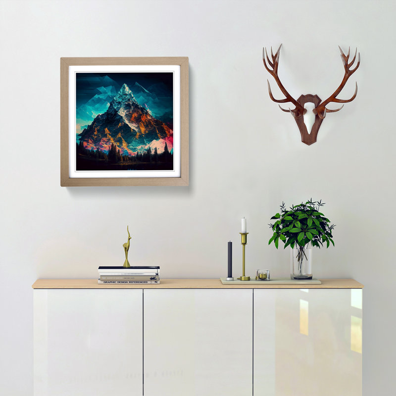 Mountain Glitch Art - Framed Print, Oak