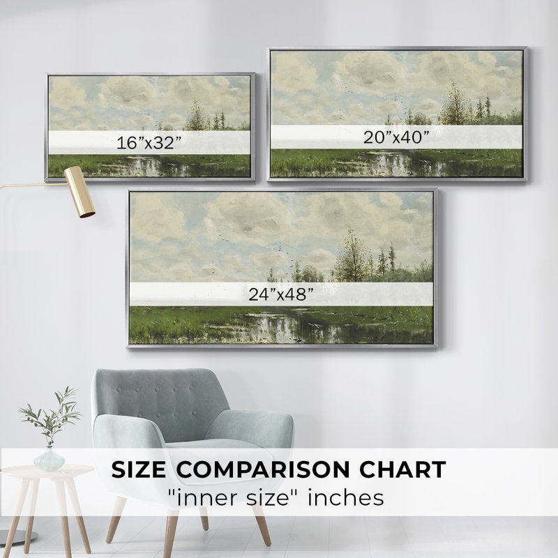 «Landscape Series» - Dccxxxxvi - Toile tendue avec châssis encadré - Prêt à être accroché, H 17 po x l 33 po, Argent argent