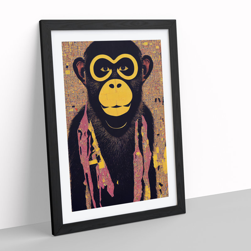 Monkey Abstract - Single Picture Frame Print, Black, 64cm H x 46cm W x 2cm D