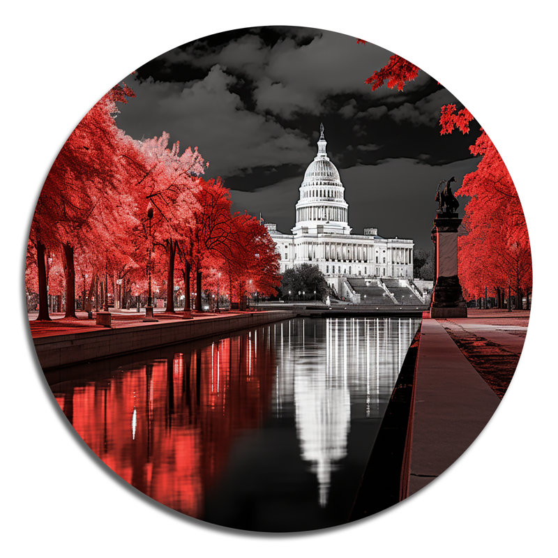 Art monochrome rond de la ville de Washington DC - paysages urbains, H 29 po x l 29 po