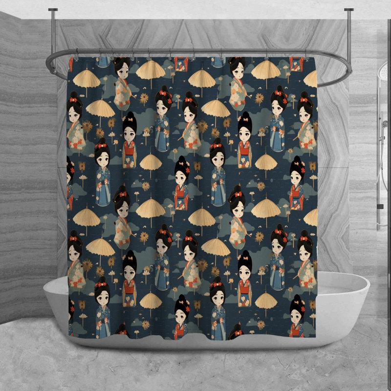 Anime Shower Curtain Gaming Bathroom Décor Blue, H 73 po x l 70 po