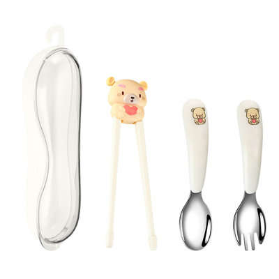 Training chopsticks 304 Stainless Steel Children's Tableware Set Child Food Utensils Practice Chopsticks Spoon Fork