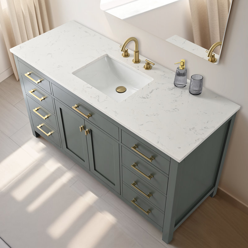 Meuble-lavabo simple 60 po Vancouver - Vintage, Vert rétro / or brossé