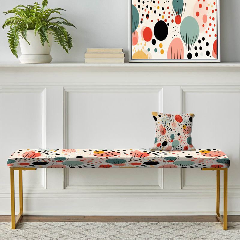 Moroccan Influence Polka Dots Pattern - Polka Dots Upholstered Gold Bench, Moroccan Influence Polka Dots Pattern
