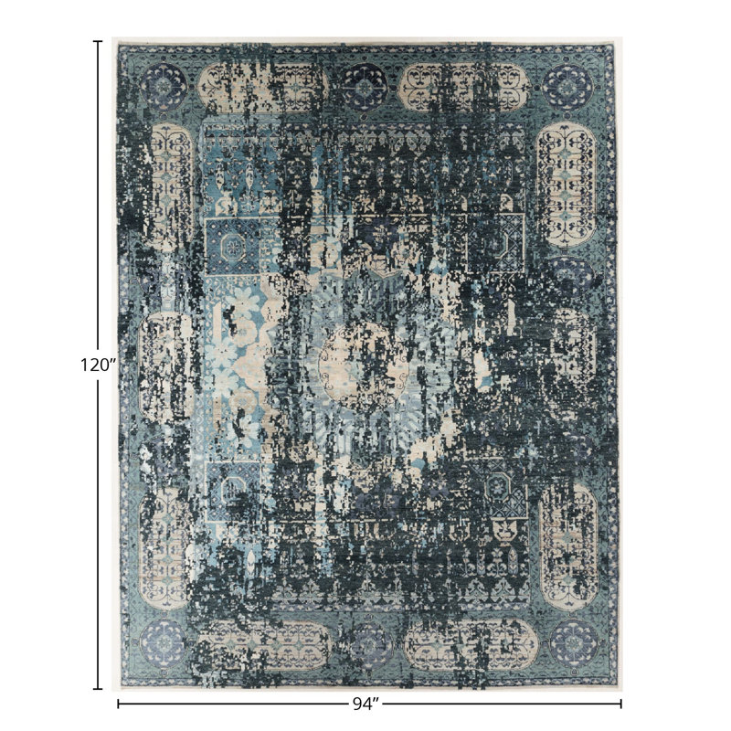 Handmade Cotton and Silk Abstract Area Rug