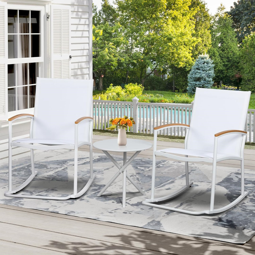 Latitude Run® 3 Piece Outdoor Rocking Bistro Set, Textilene Fabric ...