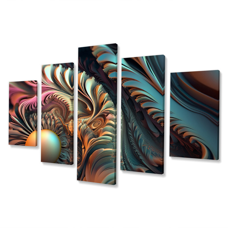 3D Fractal Universe In Retro Pastel - Fractals, reproduction sur toile - 5 panneaux