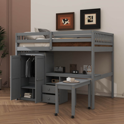 All-Inclusive Loft Bed With Integrated Staircase Bookshelf Drawers Workspace And Wardrobe Ideal Multifunctional Solution