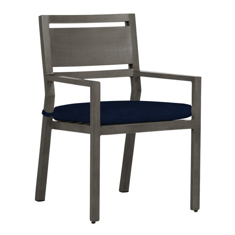 Avondale Aluminum Patio Dining Armchair with Cushions, Avondale Aluminum #31 Slate Gray, No Welt, Indigo Velvet