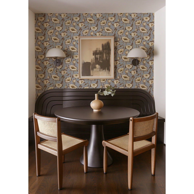 Poppy Bloom - Floral Wallpaper, Vinyl, Brownstone Blue, Self-Adhesive