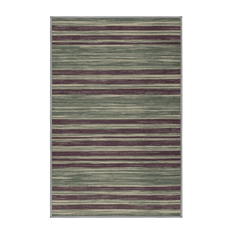 Tapis brun à rayures horizontales lavable à la machine, Rectangulaire 2 pi x 3 pi