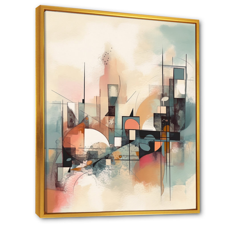 Explorations In Serenity I - Impression sur toile géométrique moderne, H 20 po x l 12 po x P 1 po, Cadre flottant doré