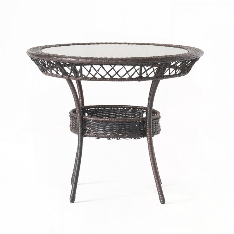 Outdoor Rattan Round Dining Table, 27.5"H x 34"L x 34"W