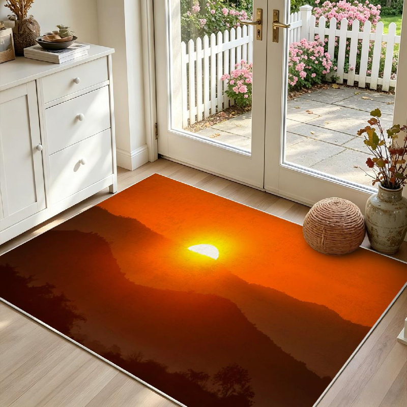 Tapis d'intérieur transparent lavable à la machine Mountain Sunrise Valley Adventure, Rectangle 39 po x 63 po